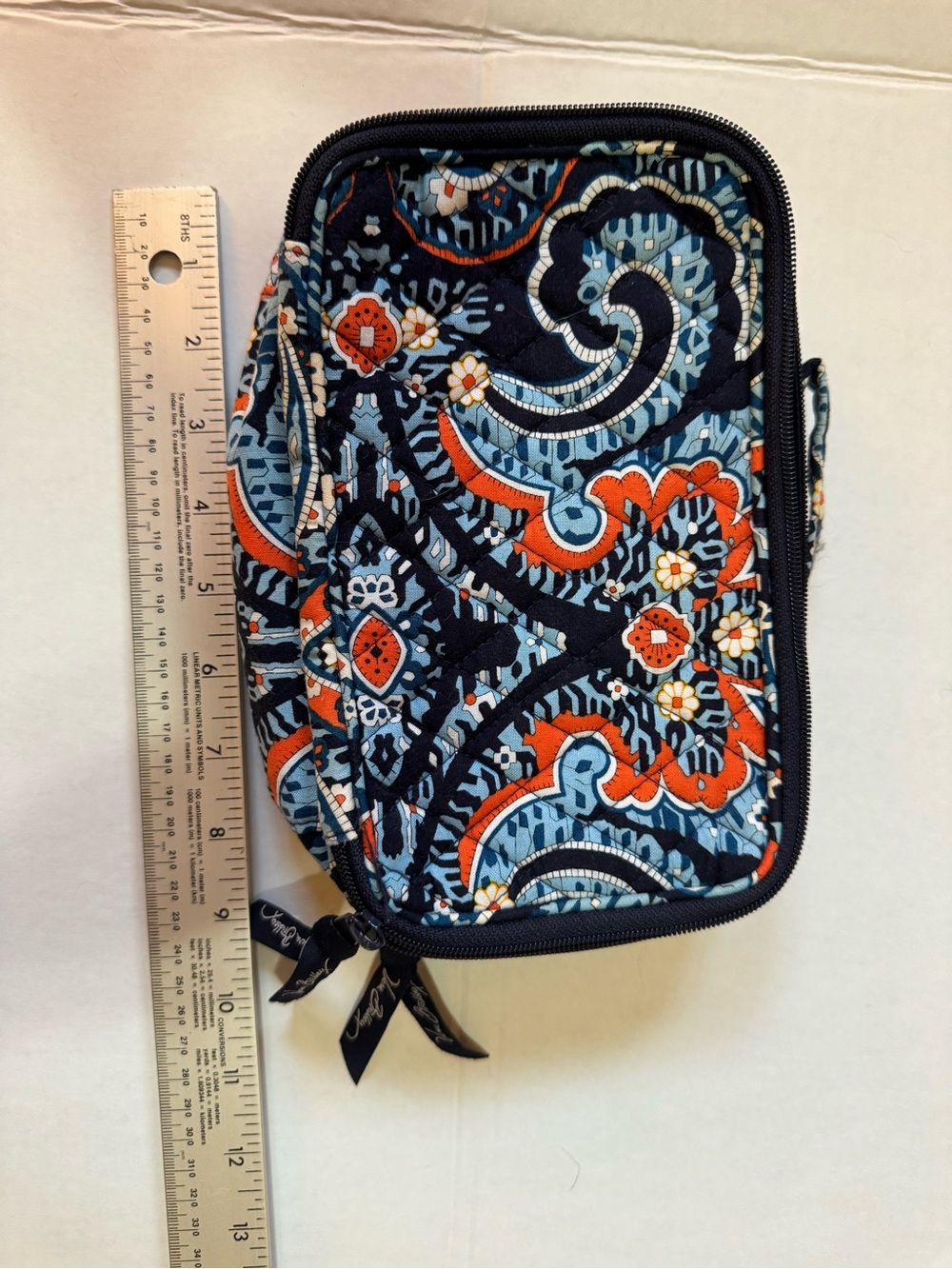 Vera Bradley Blue Orange Paisley Zip Around Travel Wallet Organizer
